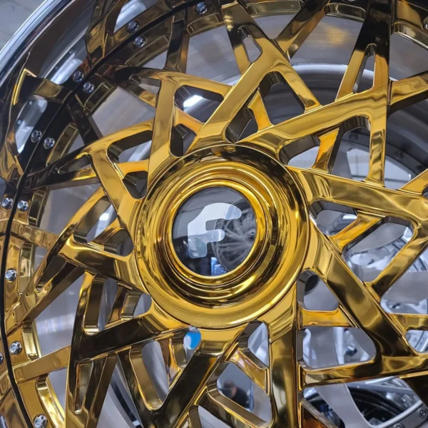 24″ Forgiato Pasticcio Gold/Chrome XL Floater Cap Wheel & Tire Package - Image 2