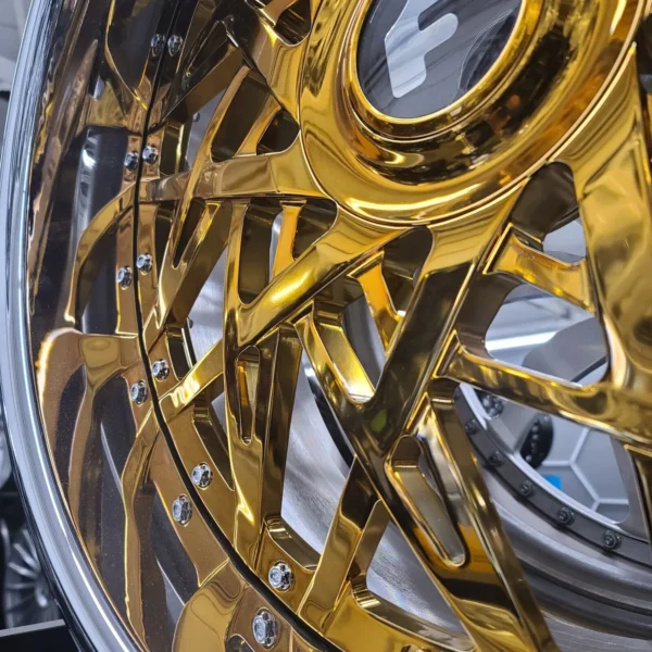 24″ Forgiato Pasticcio Gold/Chrome XL Floater Cap Wheel & Tire Package - Image 3